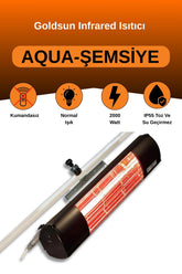 Goldsun Aqua 2000 Watt GSU20 Şemsiye Tip Kumandasız Suya Dayanıklı Elektrikli İnfrared Isıtıcı-Siyah